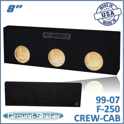 Ground Shaker triple 8 inch sealed subwoofer enclosure for 99-07 Ford F-250 Crew Cab, front view
