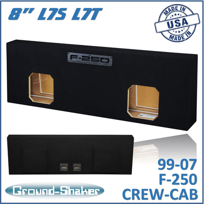 Ground Shaker GS-F250KK28B dual 8 inch sealed Solo-Baric-style subwoofer enclosure for 99-07 Ford F-250 Crew Cab, front view