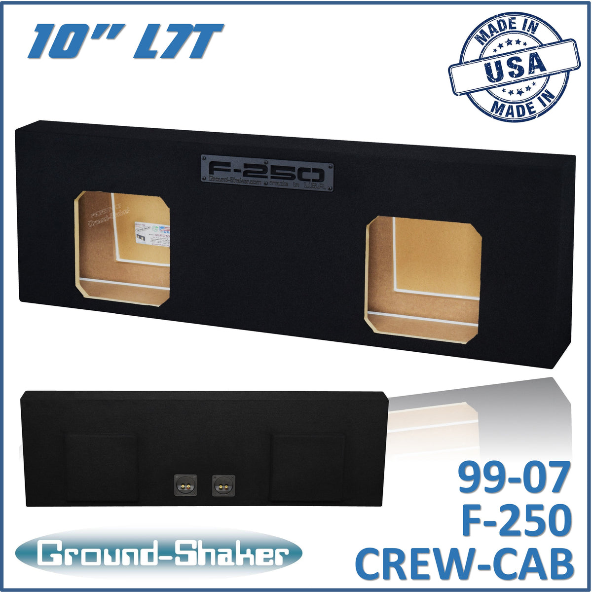 Ground Shaker GS-F250L7T210B dual 10 inch sealed L7T subwoofer enclosure for 99-07 Ford F-250 Crew Cab, front view