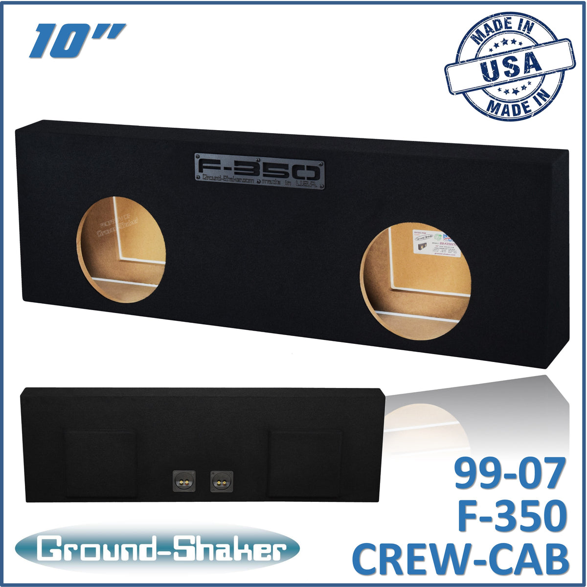 Ground Shaker dual 10 inch sealed sub box for 99-07 Ford F-350 Crew Cab, front view