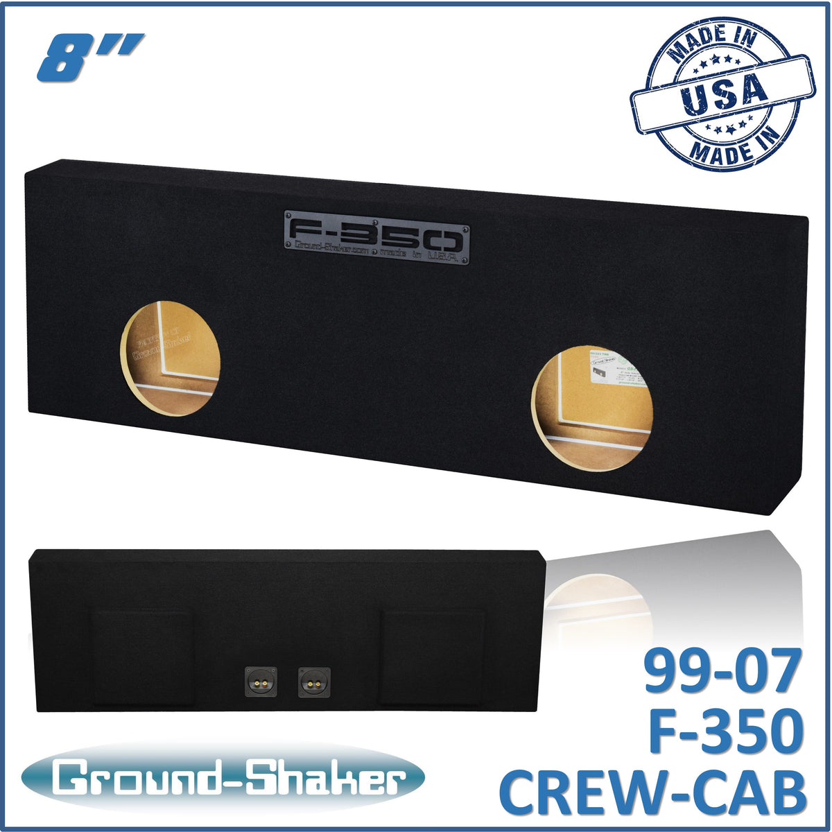 Ground Shaker dual 8 inch sealed sub box for 99-07 Ford F-350 Crew Cab, front view