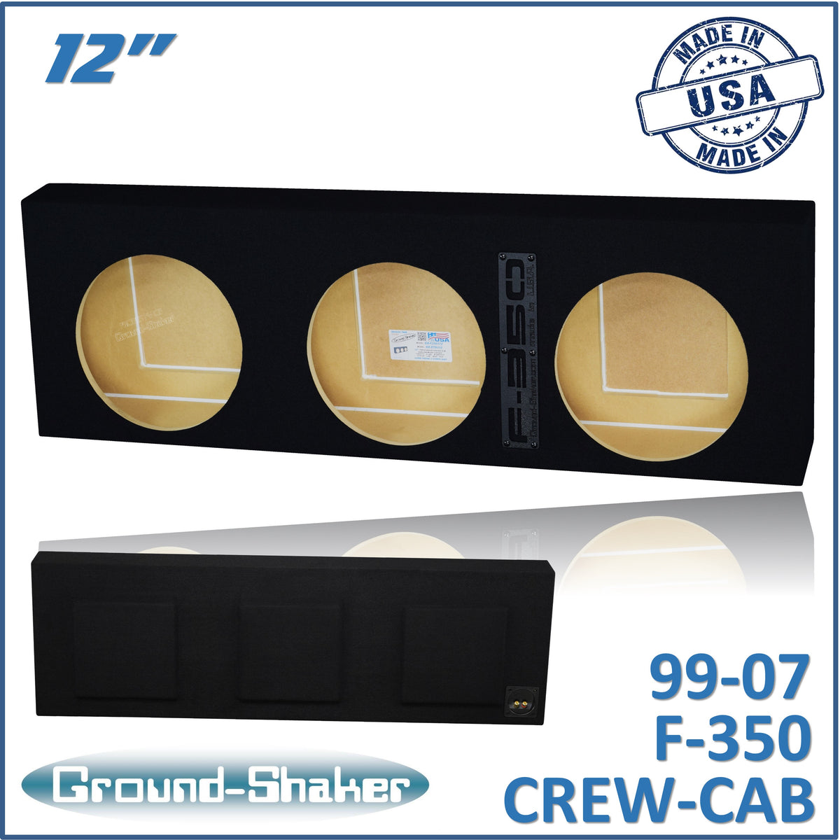 Ground Shaker GS-F350312B triple 12-inch sealed sub box for 99–07 Ford F-350 Crew Cab, front view