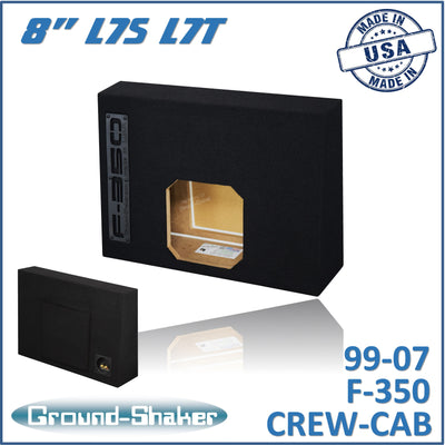 Ground Shaker single 8 inch sealed Solo-Baric sub box for 99-07 Ford F-350 Crew Cab, front view