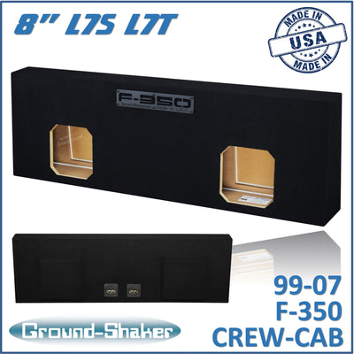 Ground Shaker GS-F350KK28B dual 8-inch sealed Solo-Baric-style sub box for 99–07 Ford F-350 Crew Cab, front view