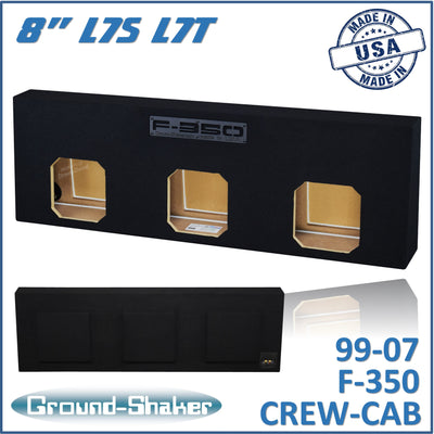 Ground Shaker GS-F350KK38B triple 8-inch sealed Solo-Baric-style sub box for 99–07 Ford F-350 Crew Cab, front view