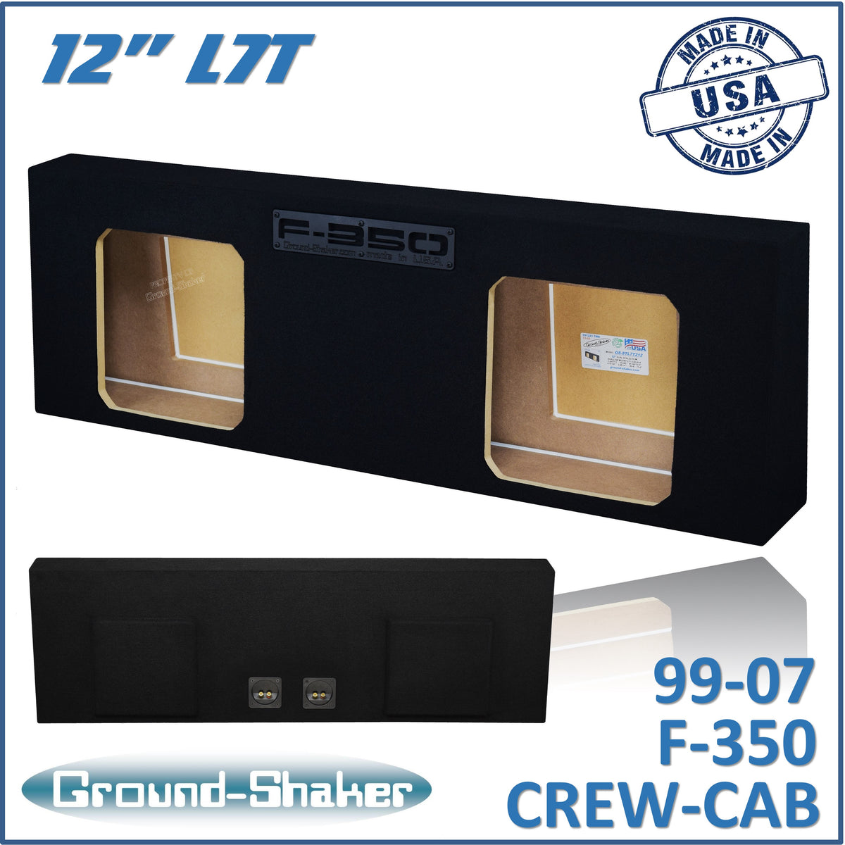 Ground Shaker GS-F350L7T212B dual 12-inch sealed L7T sub box for 99–07 Ford F-350 Crew Cab, front view