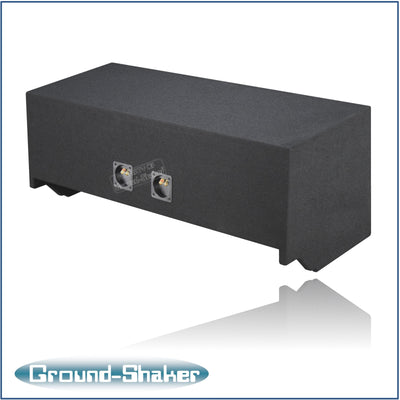 Ground Shaker GS-FB210B carpeted sealed enclosure, three-quarter view showing the terminal panel