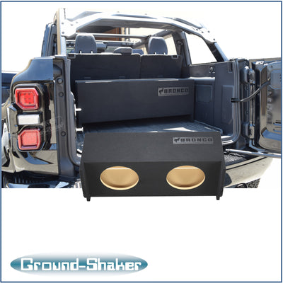 Ground Shaker GS-FB212B enclosure installed behind Ford Bronco rear seat