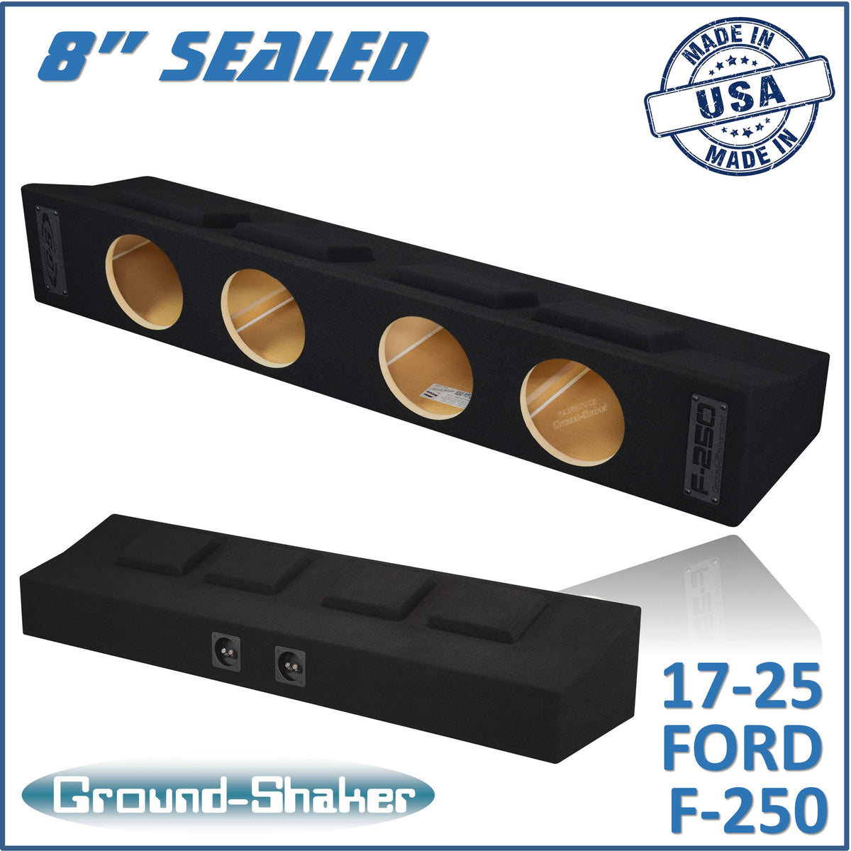 Ground Shaker quad 8 inch sealed sub box for 17–26 Ford F-250 Crew Cab, front view