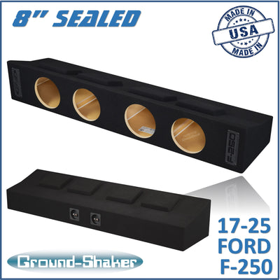 Ground Shaker quad 8 inch sealed sub box for 17–26 Ford F-250 Crew Cab, front view