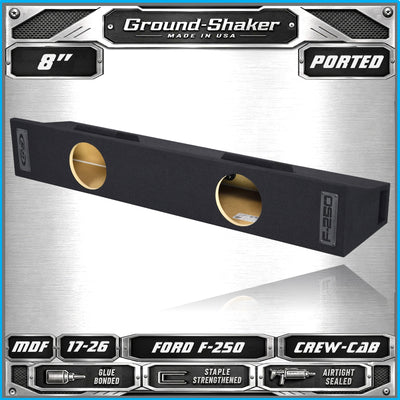 Ground Shaker dual 8 inch ported sub box for 17–26 Ford F-250 Crew Cab, front view