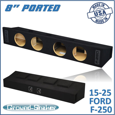 Ground Shaker quad 8 inch ported sub box for 17–26 Ford F-250 Crew Cab, front view