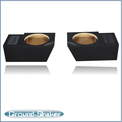 Ground Shaker dual 10 inch sealed sub boxes installed under Ford Maverick rear seat