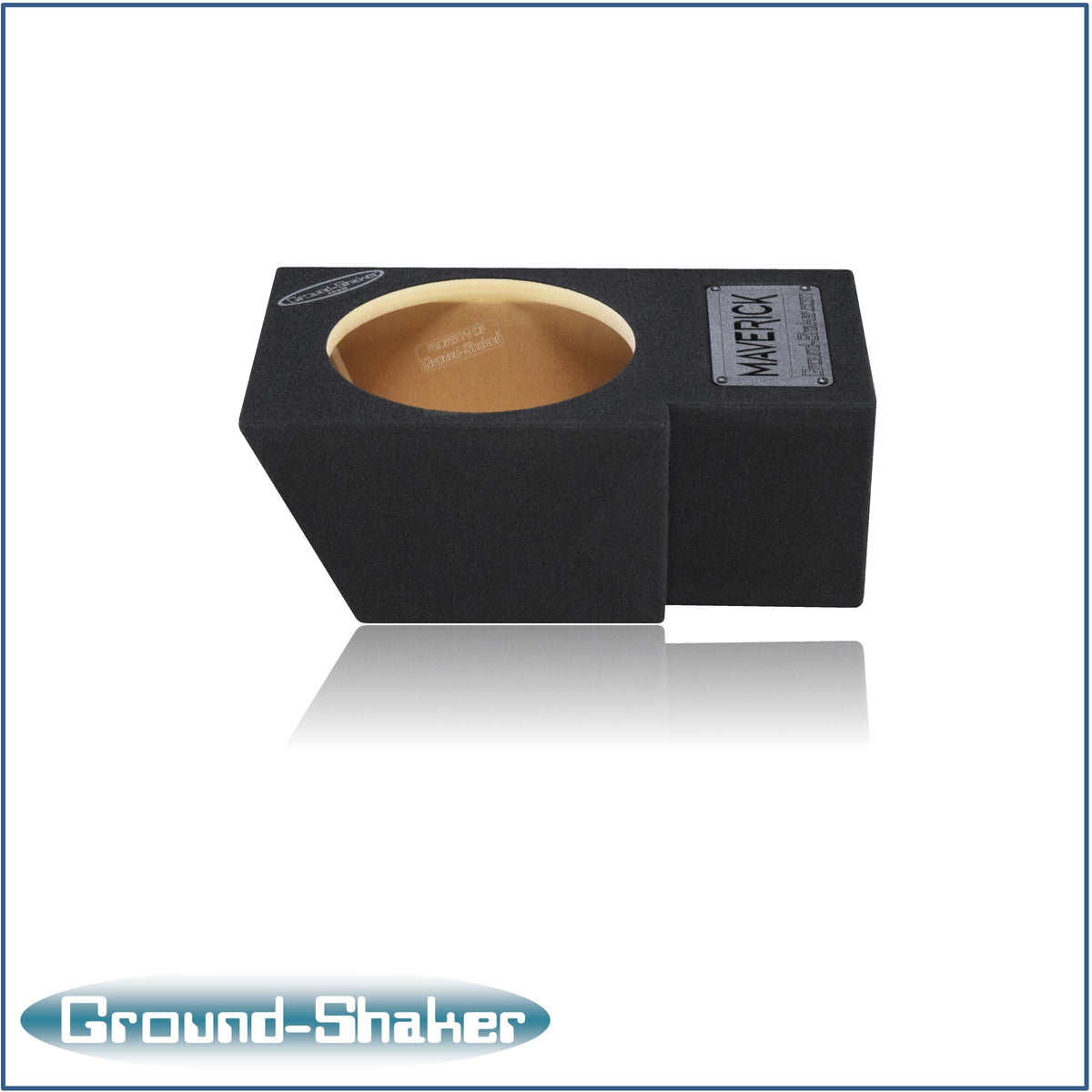 Ground Shaker single 10 inch sealed sub box for Ford Maverick driver side - angle view