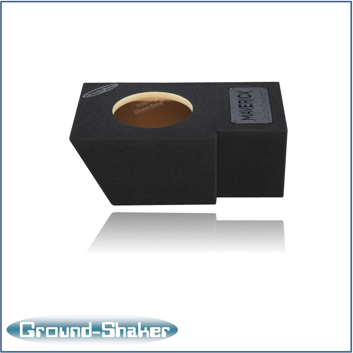 Ground Shaker single 8 inch sealed sub box for Ford Maverick driver side - angle view