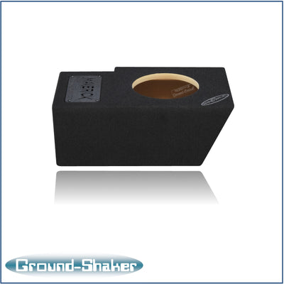 Ground Shaker single 8 inch sealed sub box installed under Ford Maverick rear seat