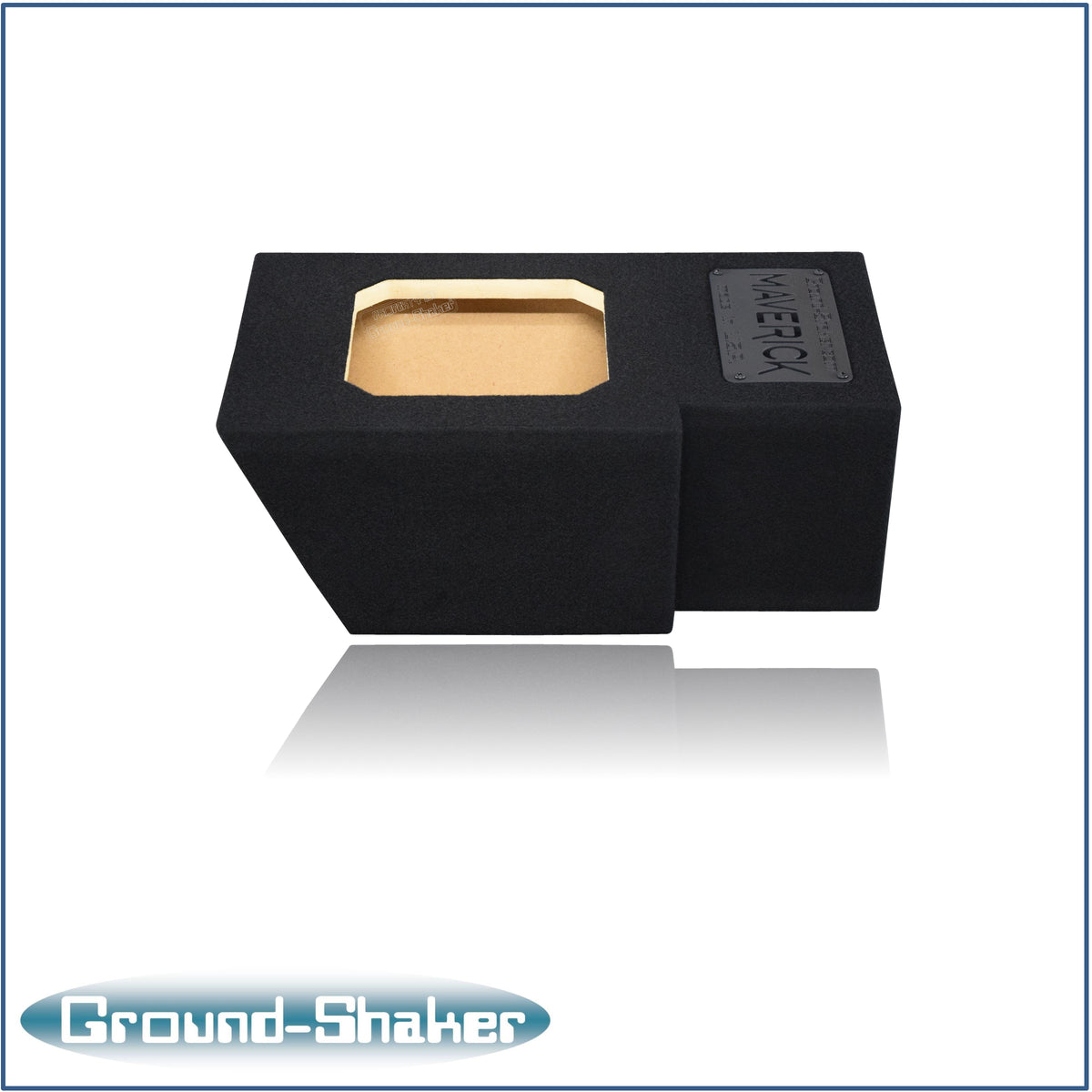 Ground Shaker 8 inch square-cut sealed sub box for Ford Maverick driver side - angle view