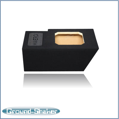 Ground Shaker 8 inch square-cut sealed sub box installed under Ford Maverick rear seat