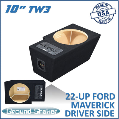Ground Shaker GS-FMADTW3110B single 10 inch TW3 sealed subwoofer box for 22-27 Ford Maverick driver side