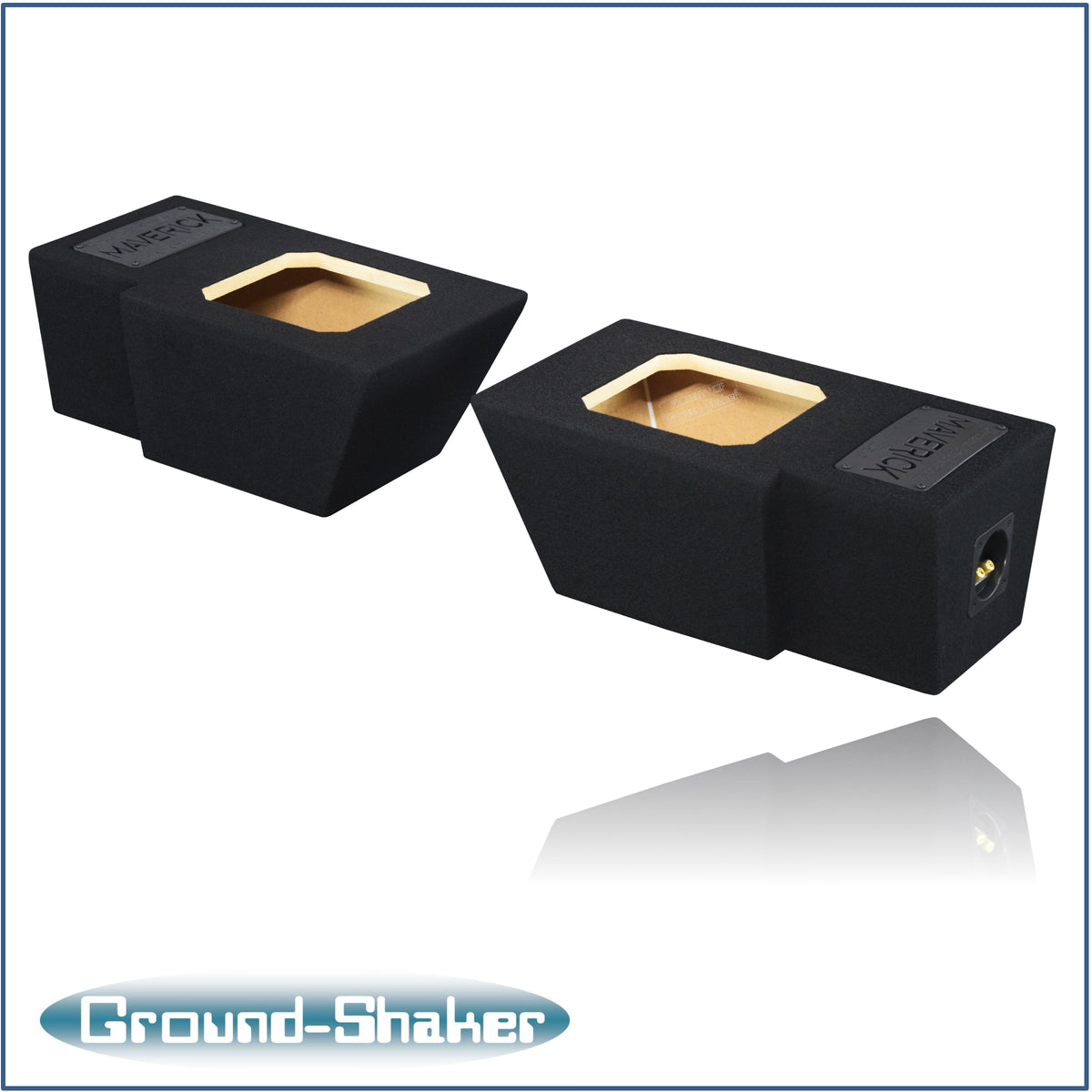 Ground Shaker dual 8 inch square-cut sealed sub boxes for Ford Maverick - side view