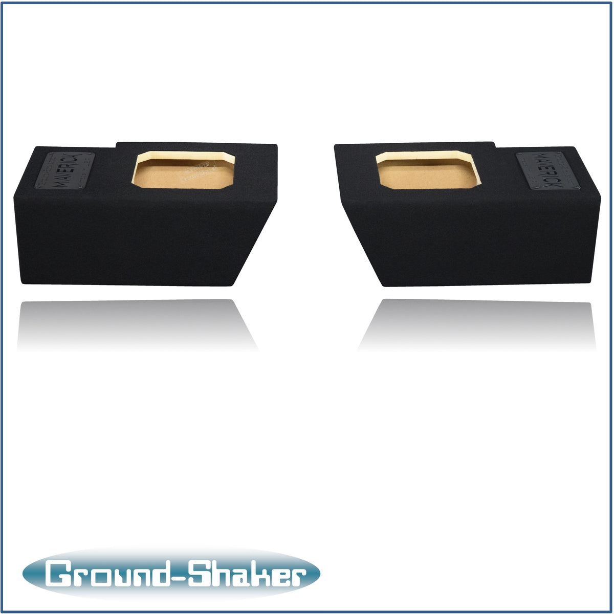 Ground Shaker dual 8 inch square-cut sealed sub boxes installed under Ford Maverick rear seat