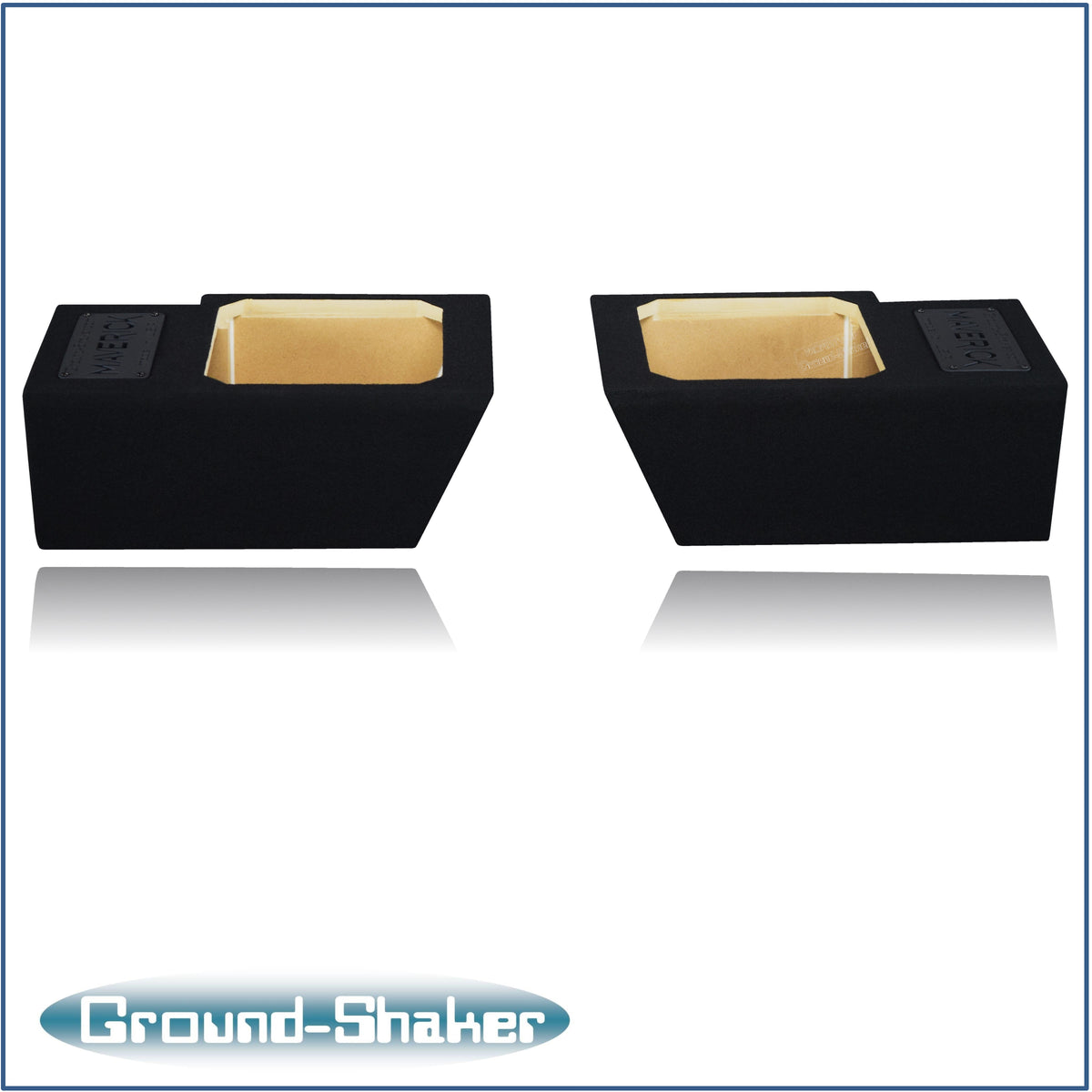 Ground Shaker dual 10 inch L7T sealed sub boxes installed under Ford Maverick rear seat
