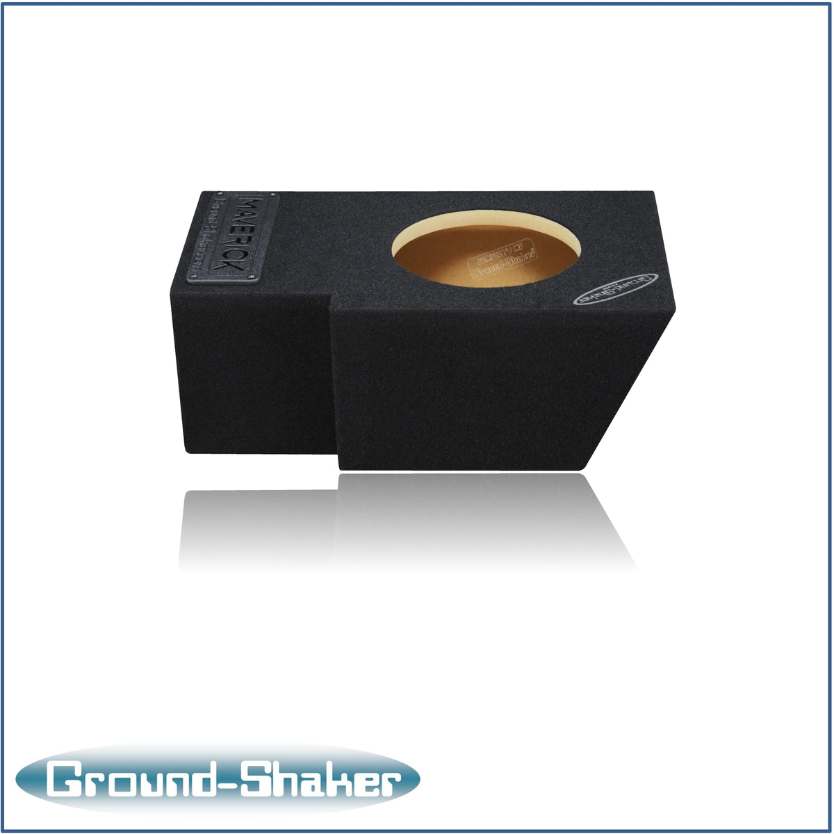 Ground Shaker single 8 inch sealed sub box for Ford Maverick passenger side - angle view