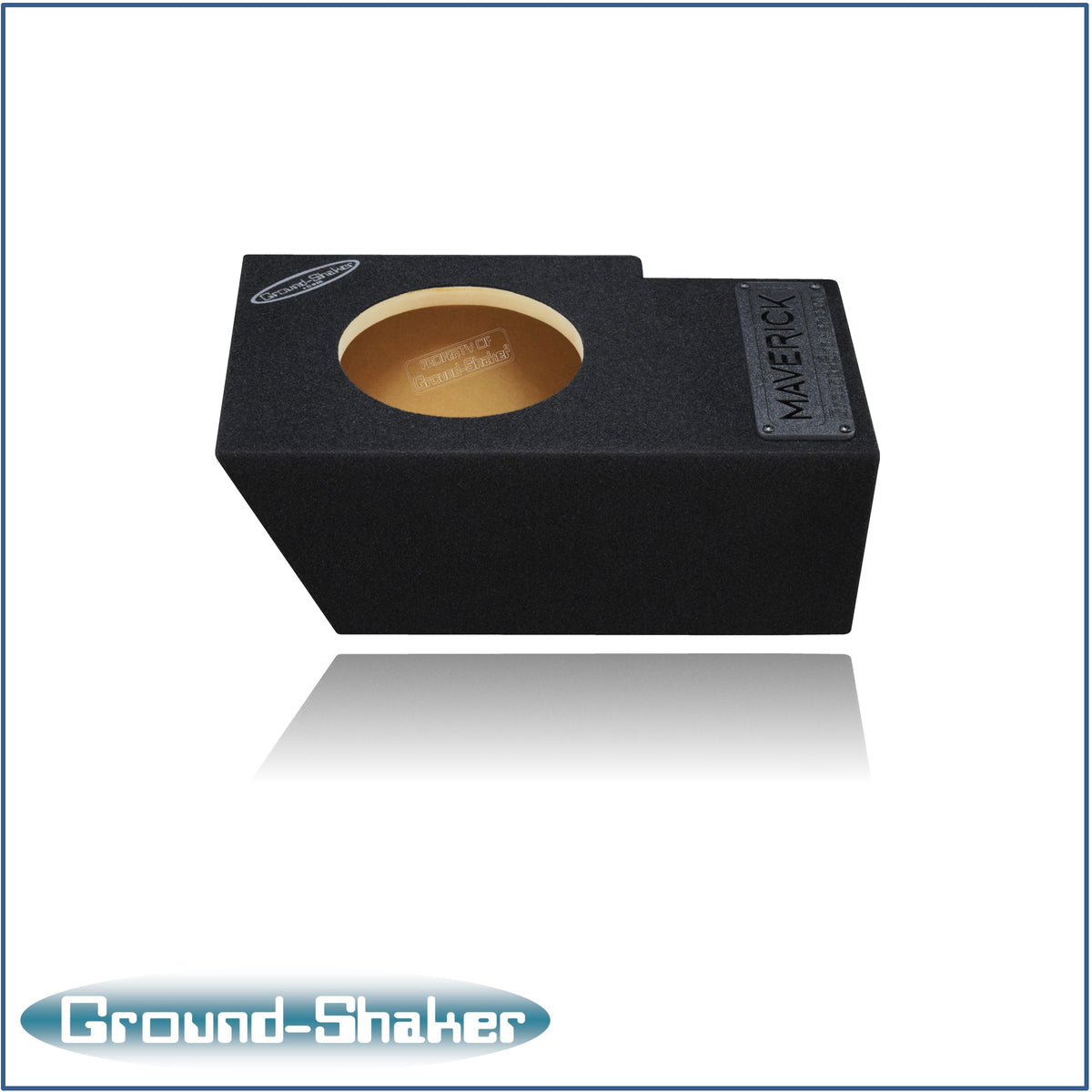 Ground Shaker single 8 inch sealed sub box installed under Ford Maverick rear seat passenger side