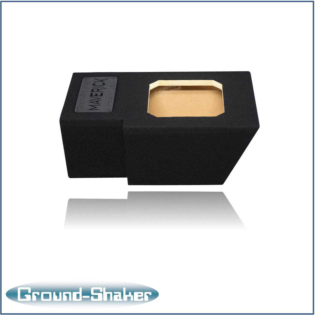 Ground Shaker 8 inch square-cut sealed sub box for Ford Maverick passenger side - angle view