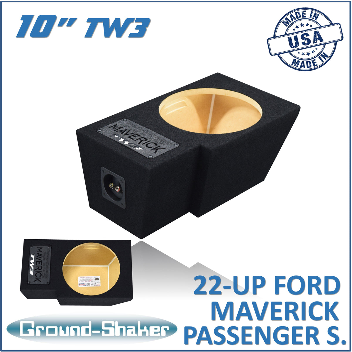Ground Shaker GS-FMAPTW3110B single 10 inch TW3 sealed subwoofer box for 22-27 Ford Maverick passenger side