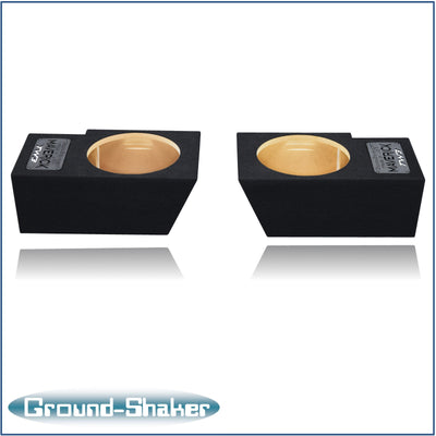 Ground Shaker dual 10 inch TW3 sealed sub boxes installed under Ford Maverick rear seat