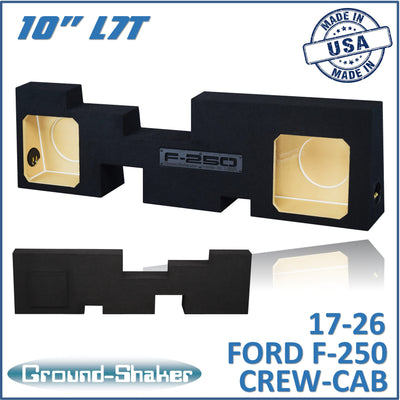 Ground Shaker GS-GF250L7T210B dual 10 inch sealed L7T subwoofer enclosure for 17-26 Ford F-250 Crew Cab, front view