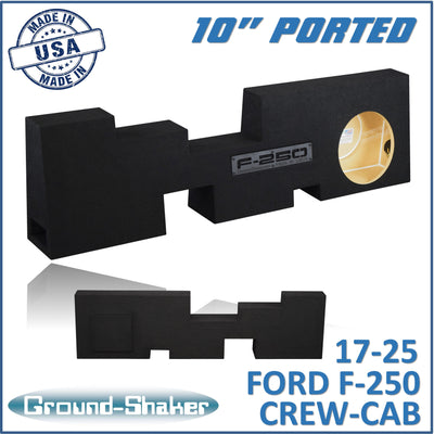 Ground Shaker 10 inch single ported subwoofer enclosure for 17-26 Ford F-250 Crew Cab, front view
