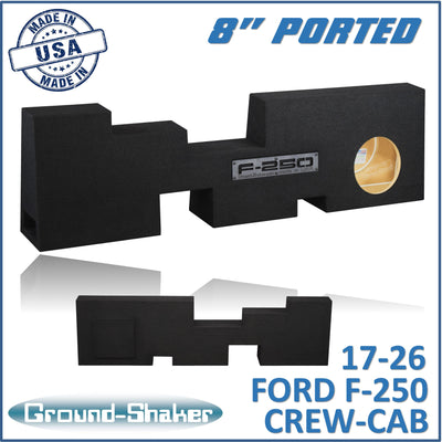 Ground Shaker 8 inch single ported subwoofer enclosure for 17-26 Ford F-250 Crew Cab, front view