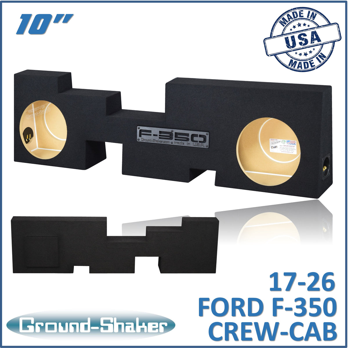 Ground Shaker GS-GF350210B dual 10 inch sealed subwoofer enclosure for 17-26 Ford F-350 Crew Cab, front view