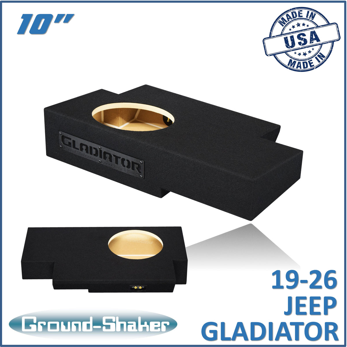 Ground Shaker GS-JPG110B carpeted subwoofer enclosure for the 2019–2026 Jeep Gladiator