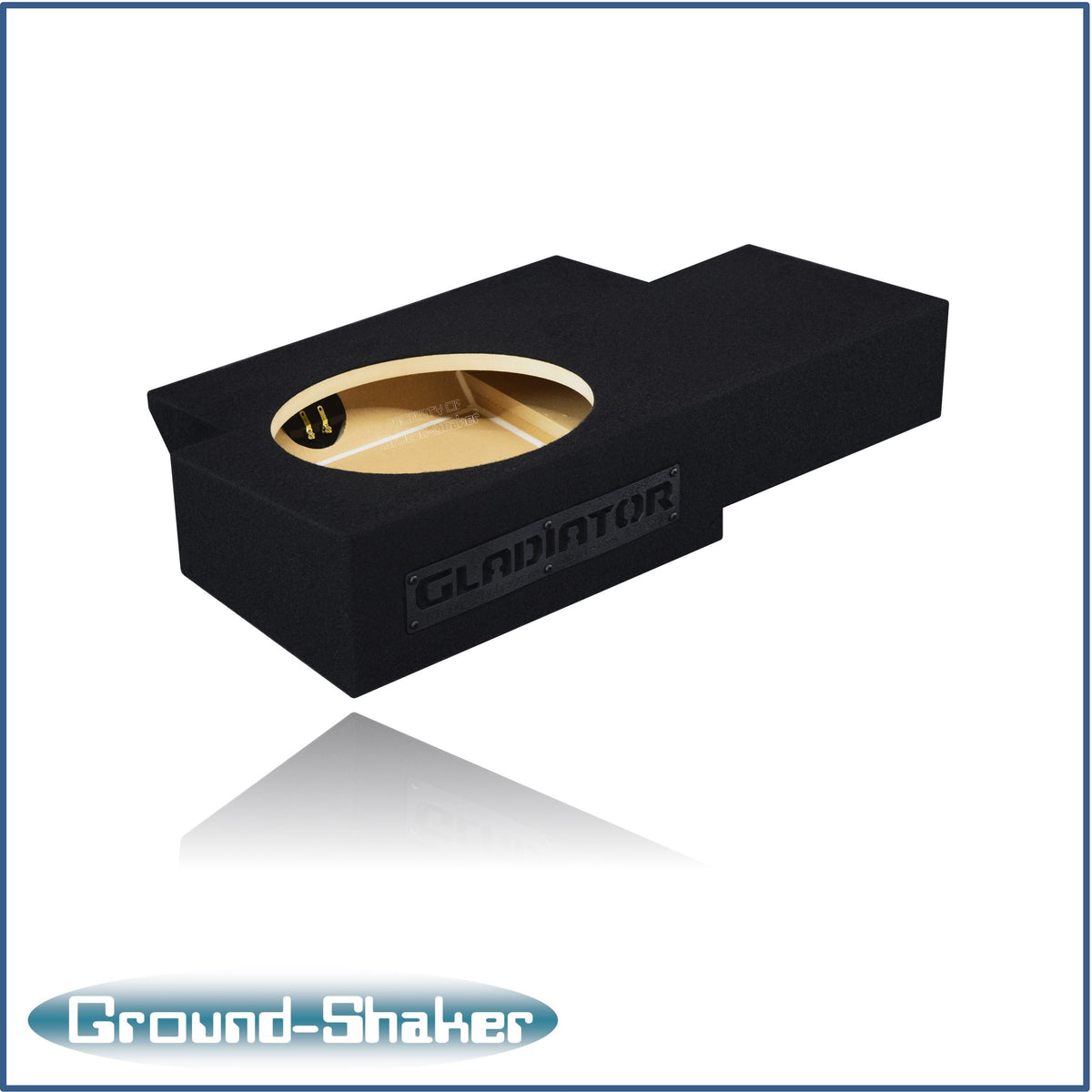 Ground Shaker GS-JPG112B carpeted subwoofer enclosure for the 2019–2026 Jeep Gladiator, alternate angle