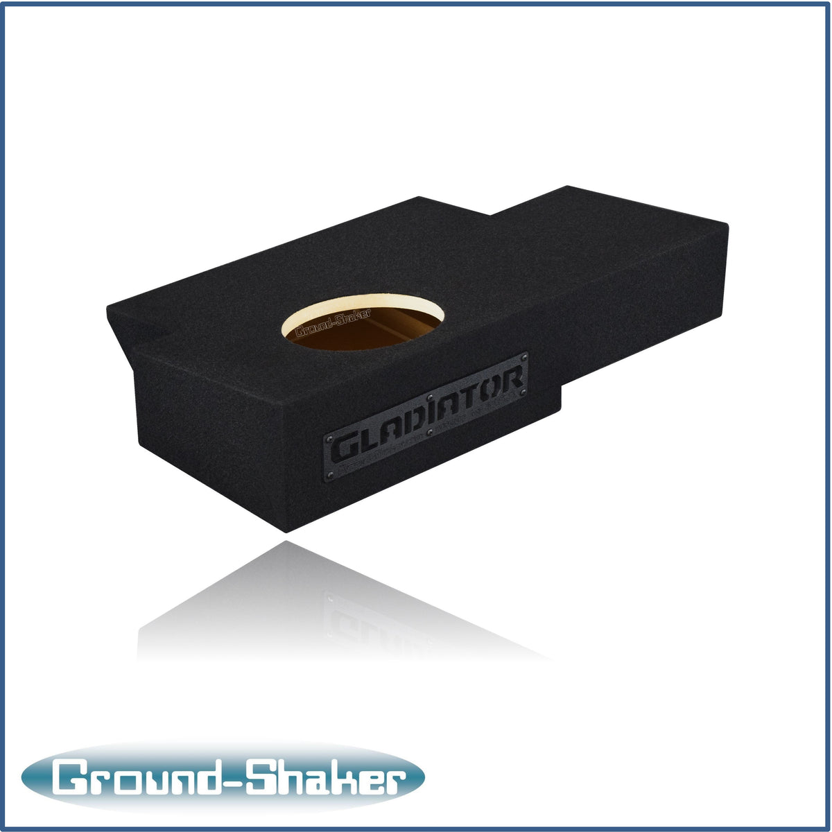 Ground Shaker GS-JPG18B carpeted subwoofer enclosure for the 2019–2026 Jeep Gladiator, alternate angle