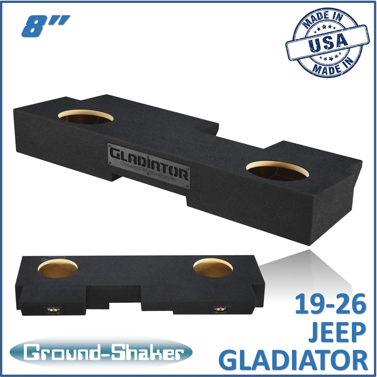 Ground Shaker GS-JPG28B carpeted subwoofer enclosure for the 2019–2026 Jeep Gladiator