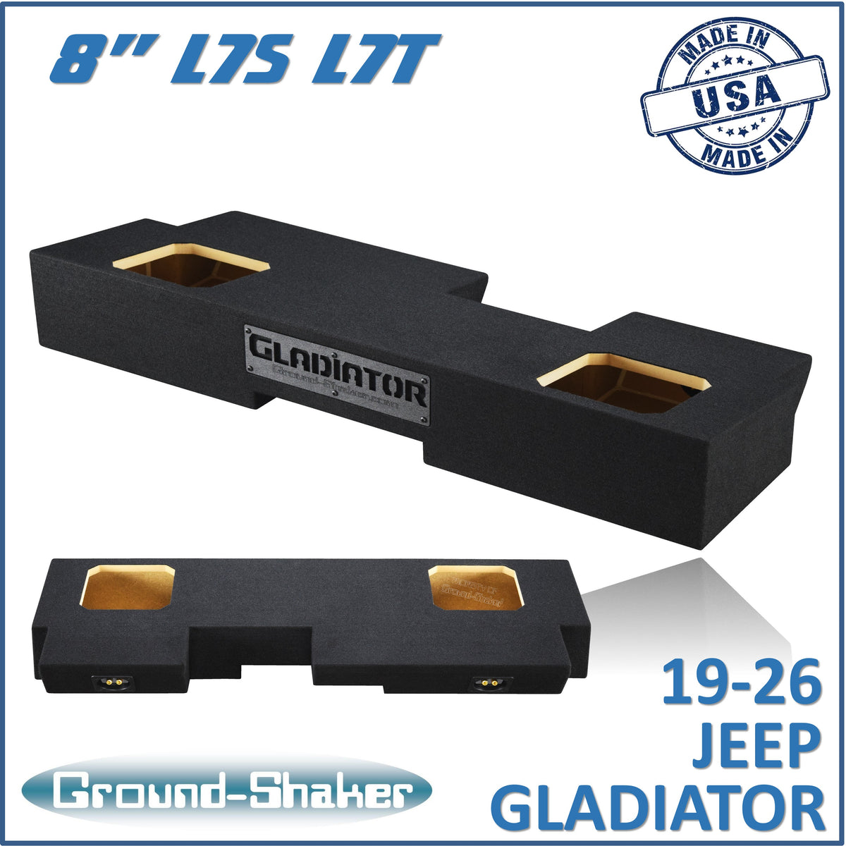 Ground Shaker GS-JPGKK28B carpeted subwoofer enclosure for the 2019–2026 Jeep Gladiator