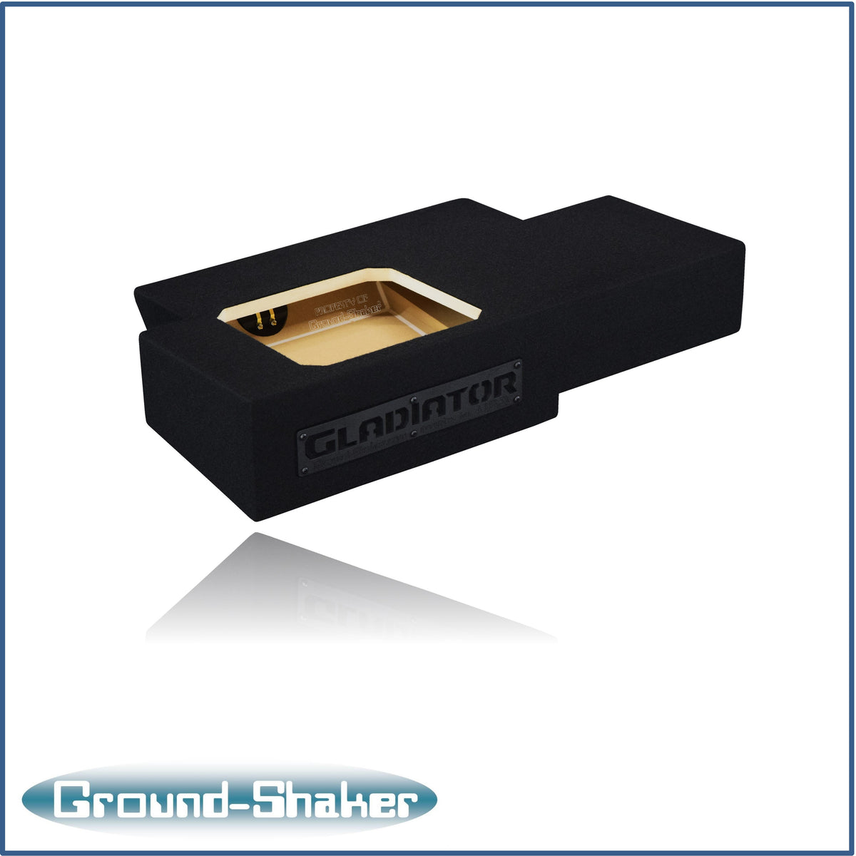 Ground Shaker GS-JPGL7T110B carpeted subwoofer enclosure for the 2019–2026 Jeep Gladiator, alternate angle