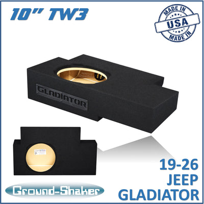 Ground Shaker GS-JPGTW3110B carpeted subwoofer enclosure for the 2019–2026 Jeep Gladiator