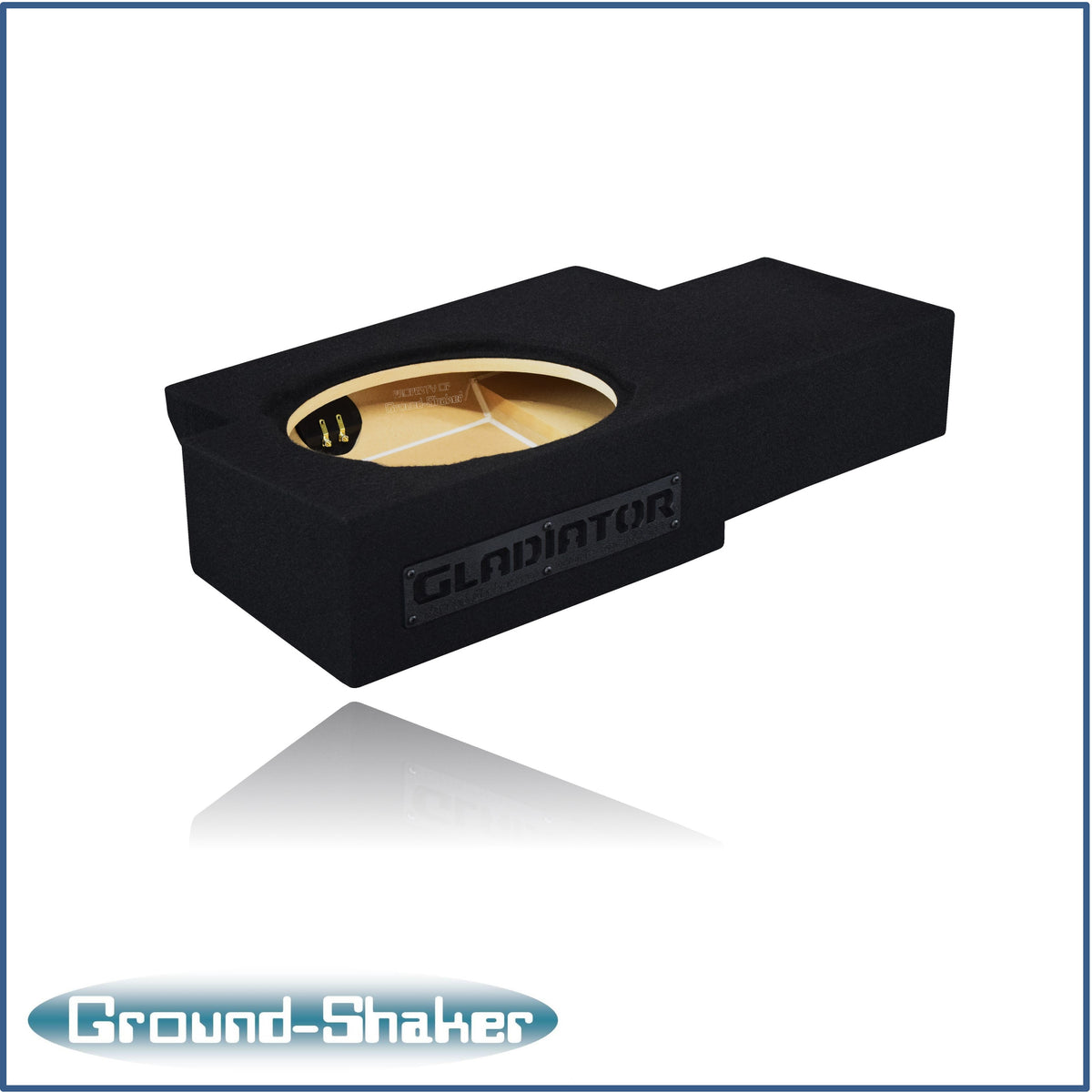 Ground Shaker GS-JPGTW3112B carpeted subwoofer enclosure for the 2019–2026 Jeep Gladiator, alternate angle