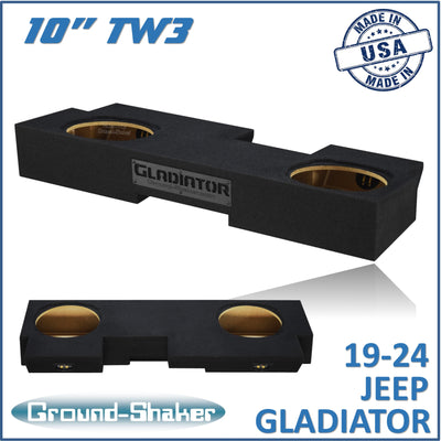 Ground Shaker GS-JPGTW3210B carpeted subwoofer enclosure for the 2019–2026 Jeep Gladiator