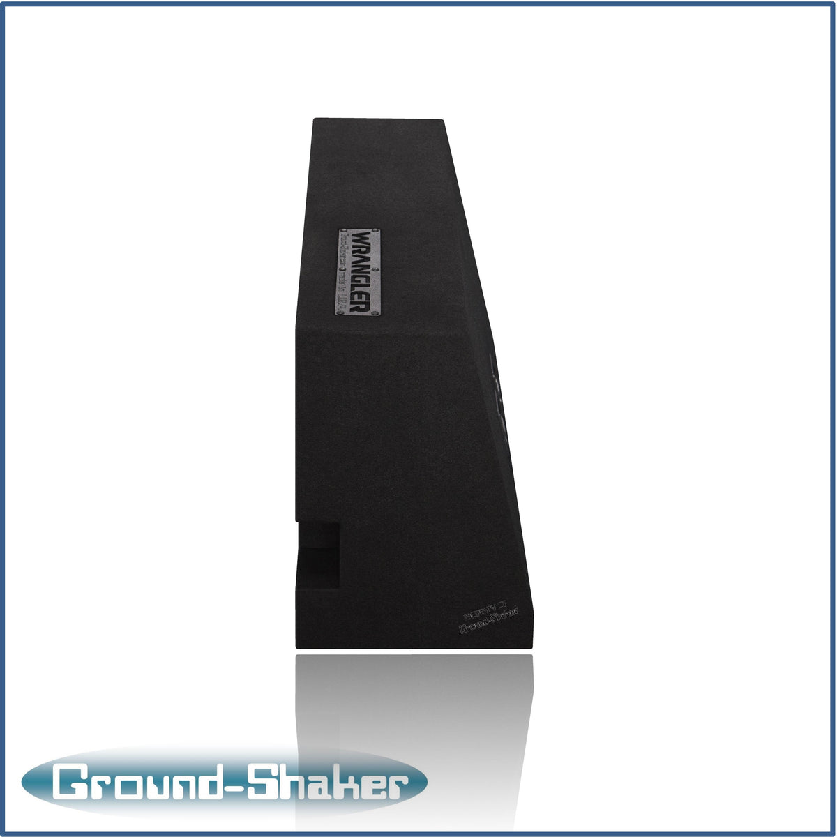 Ground Shaker GS-JPW210B carpeted subwoofer enclosure for the 1987–2016 Jeep Wrangler (2-door), alternate angle