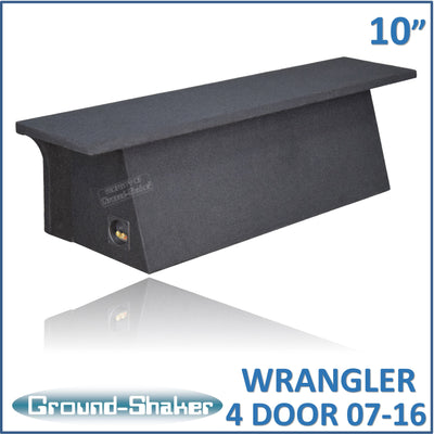 Ground Shaker GS-JPW4D210B carpeted subwoofer enclosure for the 2007–2022 Jeep Wrangler Unlimited (4-door), alternate angle