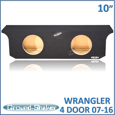 Ground Shaker GS-JPW4D210B carpeted subwoofer enclosure for the 2007–2022 Jeep Wrangler Unlimited (4-door), alternate angle