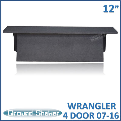 Ground Shaker GS-JPW4D212B carpeted subwoofer enclosure for the 2007–2022 Jeep Wrangler Unlimited (4-door), alternate angle