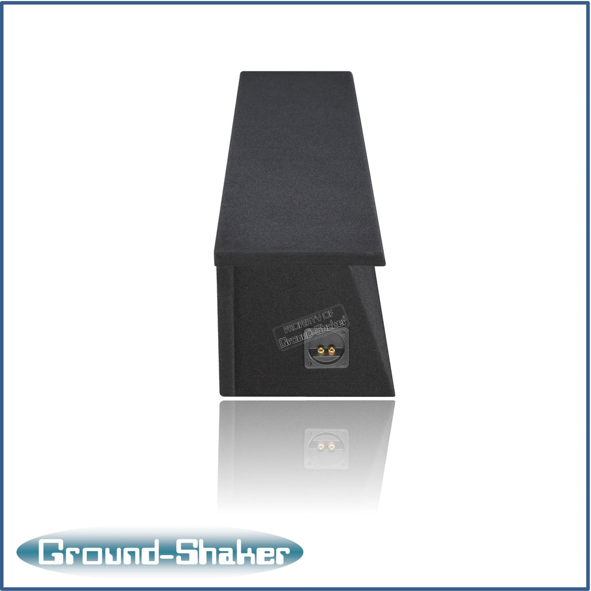 Ground Shaker GS-JPW4D28B carpeted subwoofer enclosure for the 2007–2022 Jeep Wrangler Unlimited (4-door), alternate angle