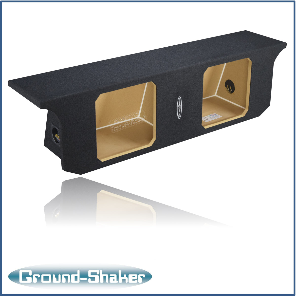 Ground Shaker GS-JPW4DKK212B carpeted subwoofer enclosure for the 2007–2022 Jeep Wrangler Unlimited (4-door), alternate angle